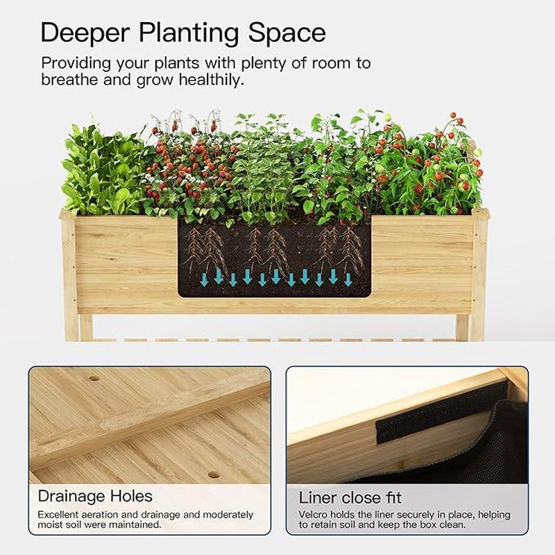 Raised Cedar Wood Planter Box w/ Legs and Lower Shelf