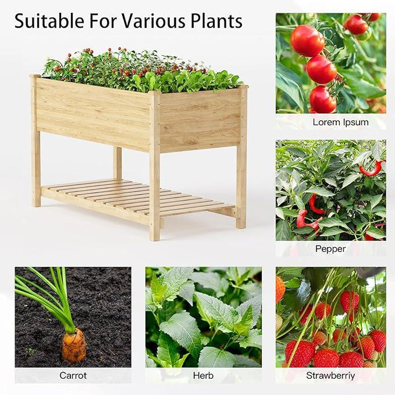 Raised Cedar Wood Planter Box w/ Legs and Lower Shelf