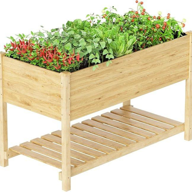 Raised Cedar Wood Planter Box w/ Legs and Lower Shelf