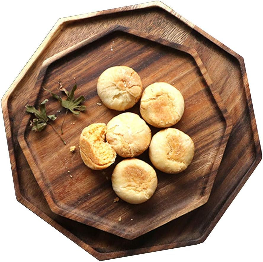 Set of 2 Acacia Wooden Trays Serving Platters round Square Veggie Serving Tray Decor Bread Charcuterie Board Fruit Hosting Essentials Cheese Platter Vegetable Food Dish Charger Plate Charcuterie Board
