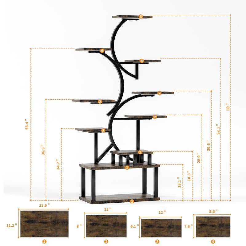 68.5" Tall 10-Tier Plant Stand with 5 Grow Lights