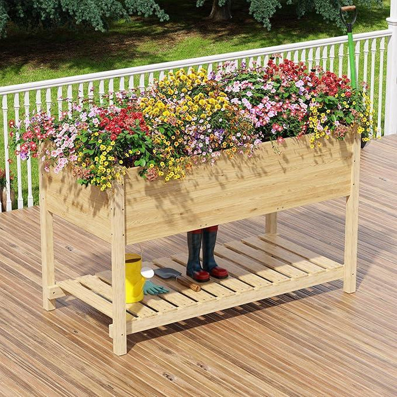 Raised Cedar Wood Planter Box w/ Legs and Lower Shelf