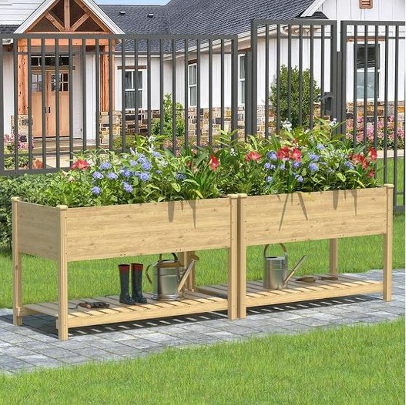 Raised Cedar Wood Planter Box w/ Legs and Lower Shelf