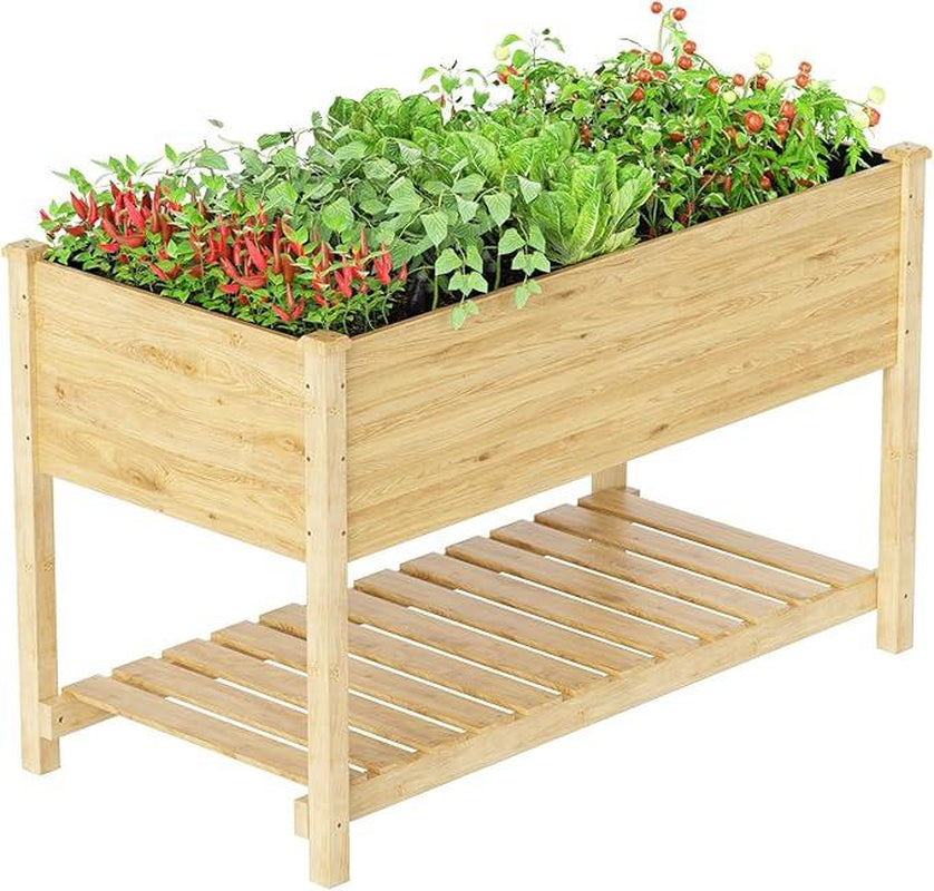 Raised Cedar Wood Planter Box w/ Legs and Lower Shelf